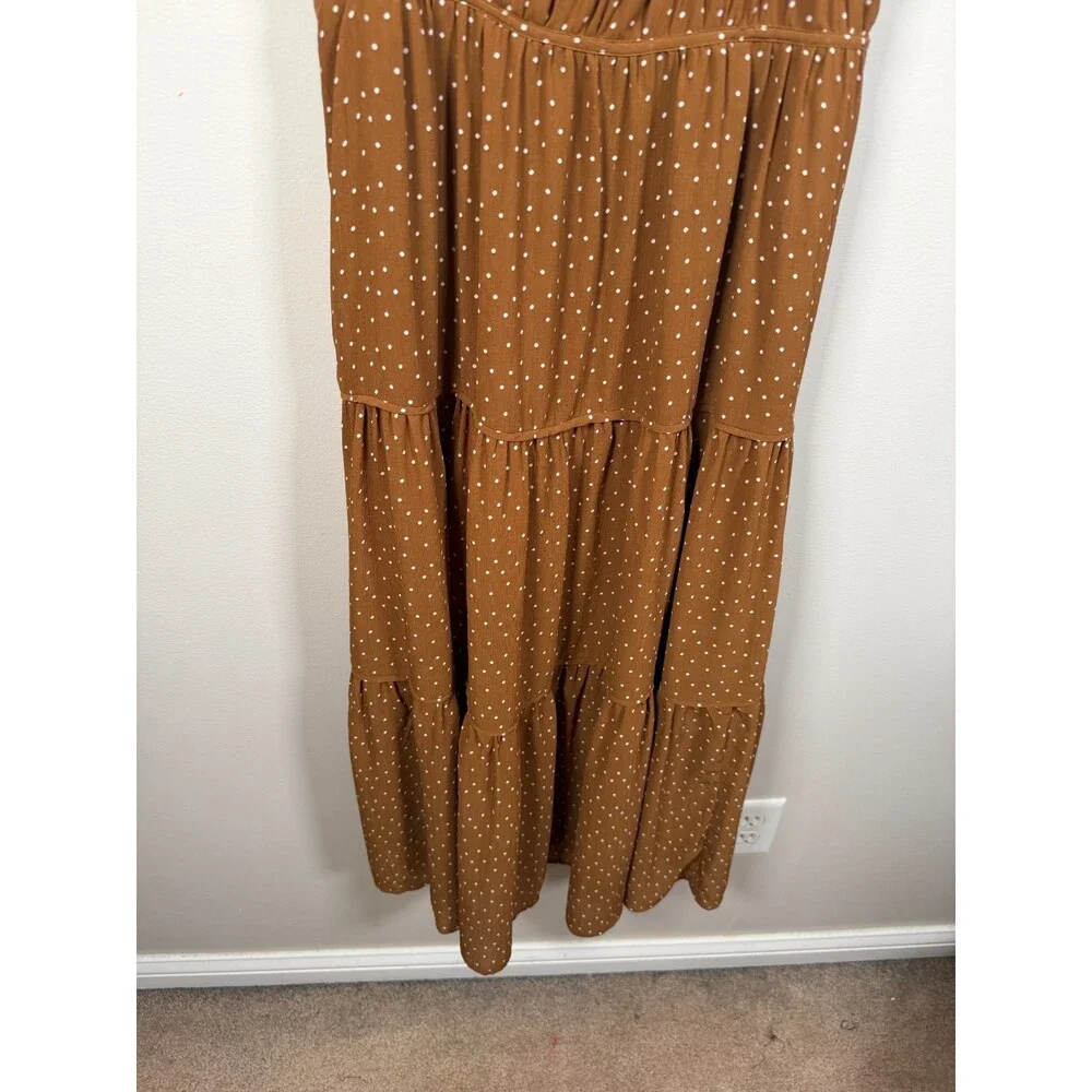 Madewell Sophia Cami Tiered Midi Dress Size 2 Brown Polka Dot Sundress Preppy